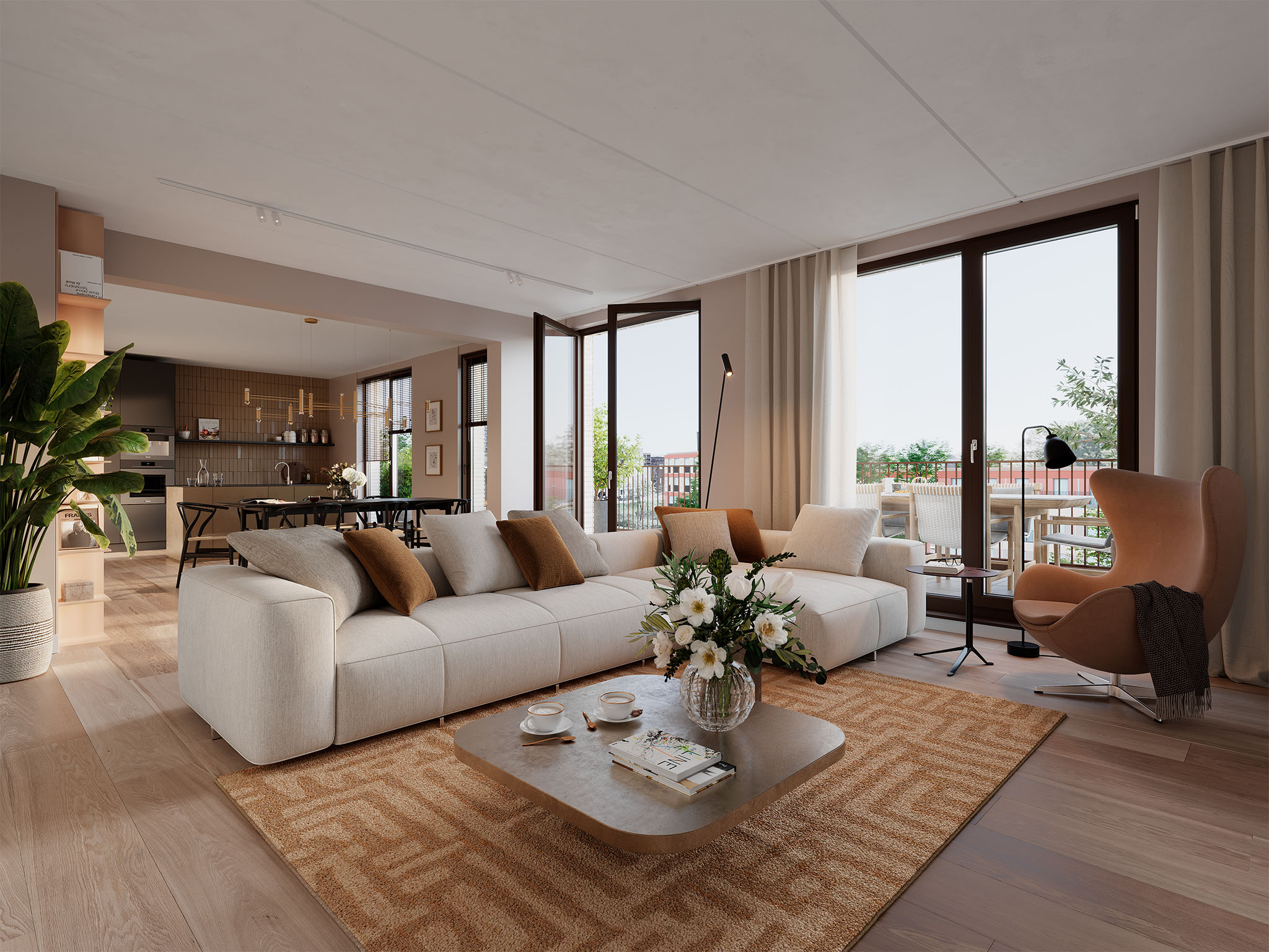 Nieuwbouw Nijmegen Waalhoven Zuidhof Fase 1 8.11 Woonkamer Terras 2048X1536